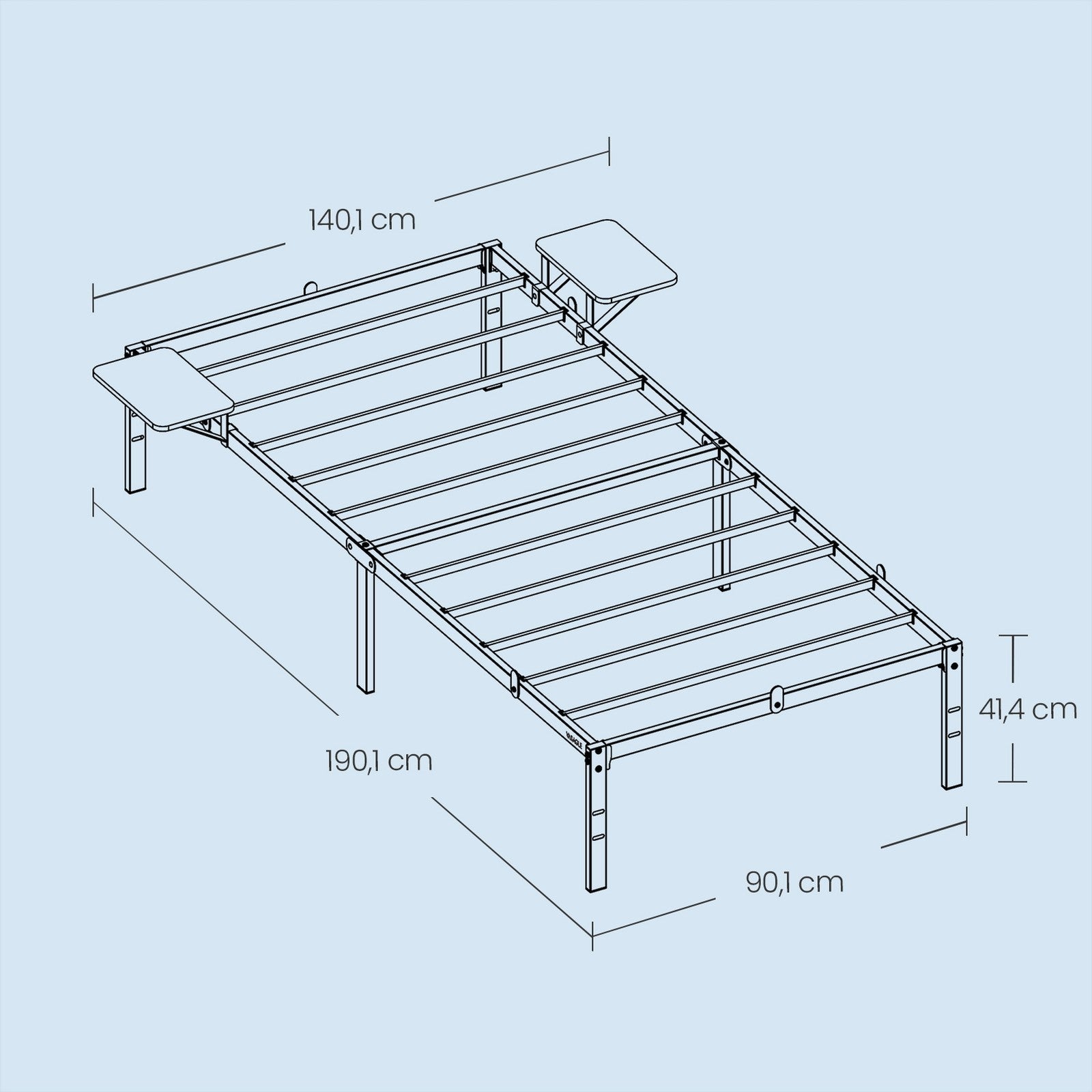 Single Metal Bed Frame – Metal – Black – Includes Bedside Shelves