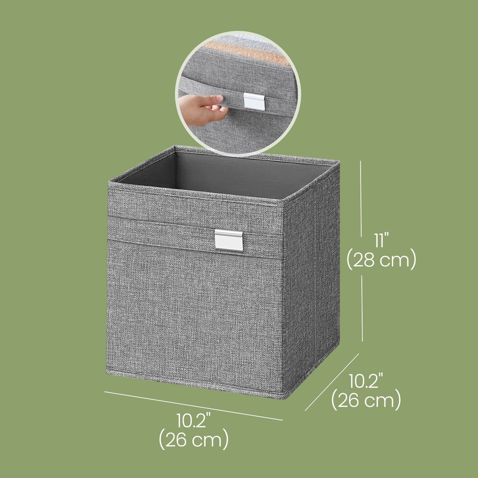 Foldable Storage Cube Set of 4 – Oxford and Linen-Look Fabric – Grey – Washable with Dual Handles and Metal Label Holders