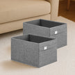 Set of 2 Foldable Wardrobe Storage Baskets – Oxford & Linen-Look Fabric – Grey – Washable with Handles and Metal Label Holders