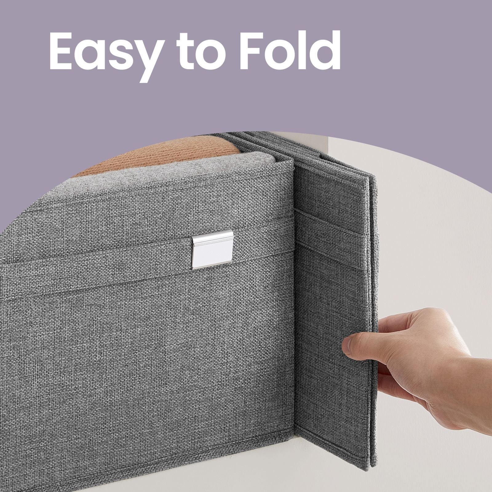 Set of 2 Foldable Wardrobe Storage Baskets – Oxford & Linen-Look Fabric – Grey – Washable with Handles and Metal Label Holders