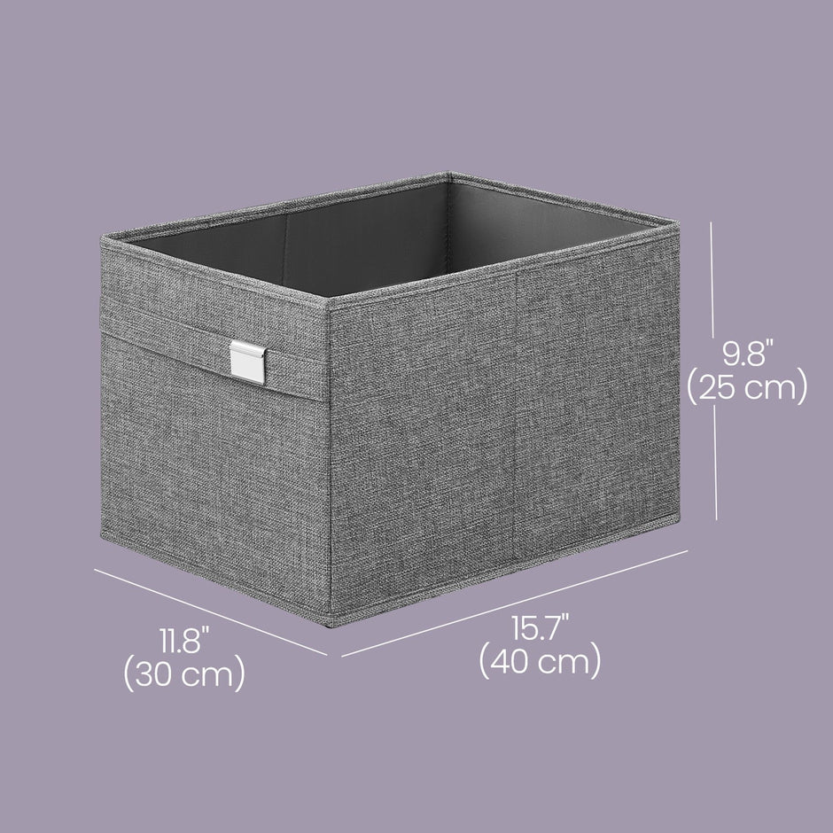 Set of 2 Foldable Wardrobe Storage Baskets – Oxford & Linen-Look Fabric – Grey – Washable with Handles and Metal Label Holders