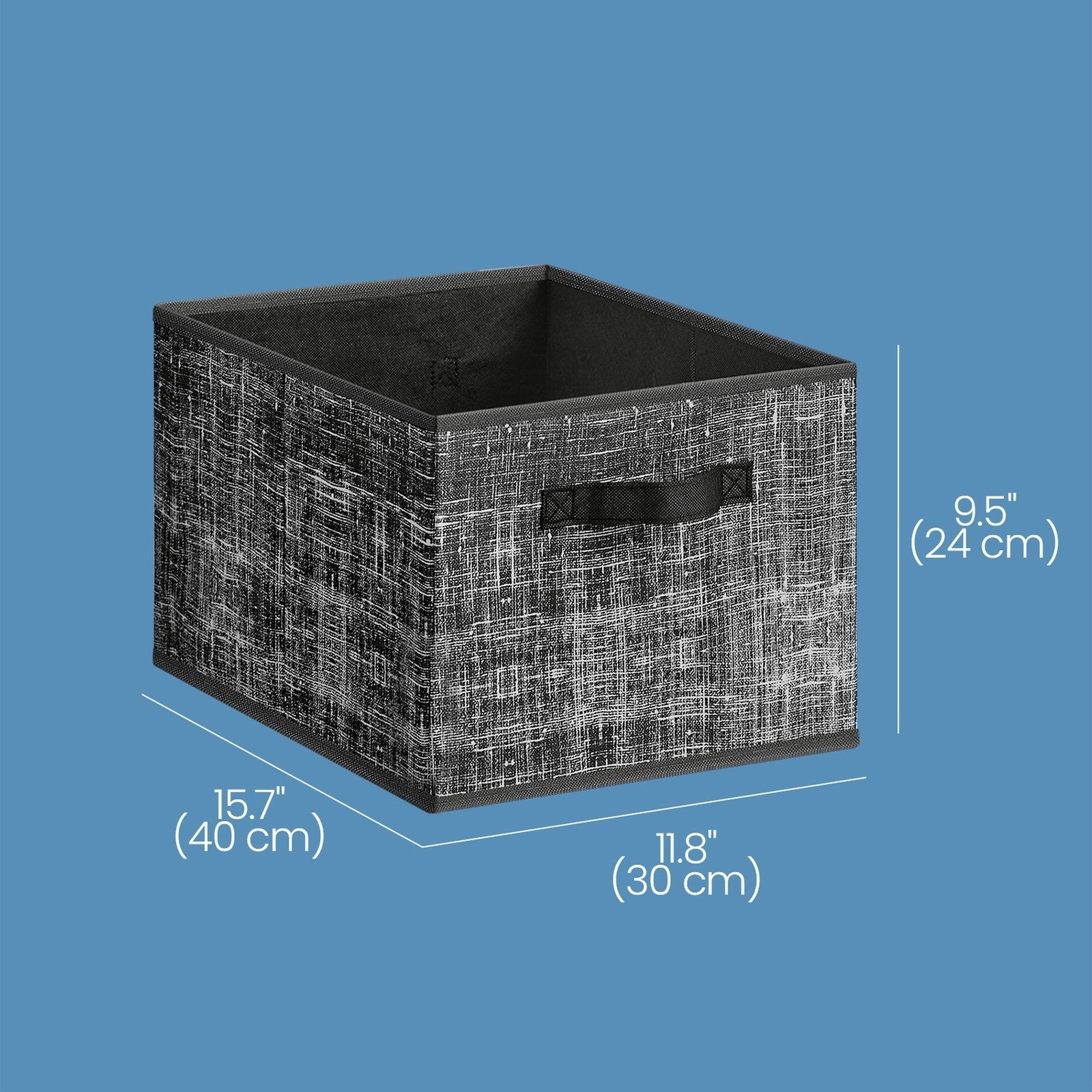 Set of 3 Fabric Storage Bins – Fabric – Ink Black – Foldable with Handles and Label Holders