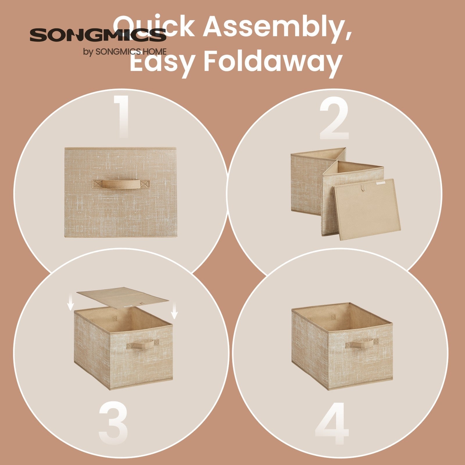 Set of 3 Fabric Storage Bins – Fabric – Ink Black – Foldable with Handles and Label Holders