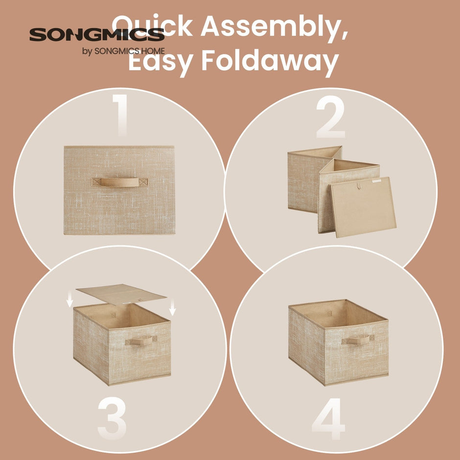 Set of 3 Fabric Storage Bins – Fabric – Ink Black – Foldable with Handles and Label Holders