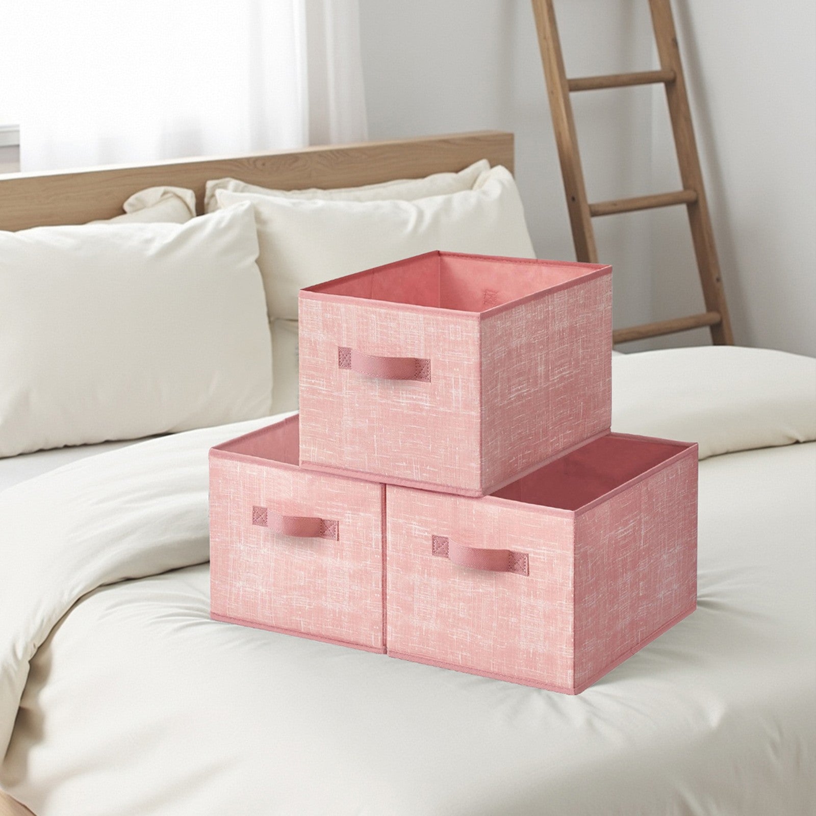 Set of 3 Fabric Storage Bins – Fabric – Ink Black – Foldable with Handles and Label Holders