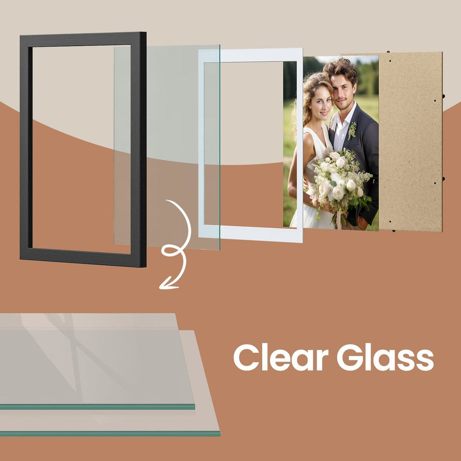 Set of 2 Multi Picture Frames – Wood – Black – Includes Mats for A4 and 4x6 Photos