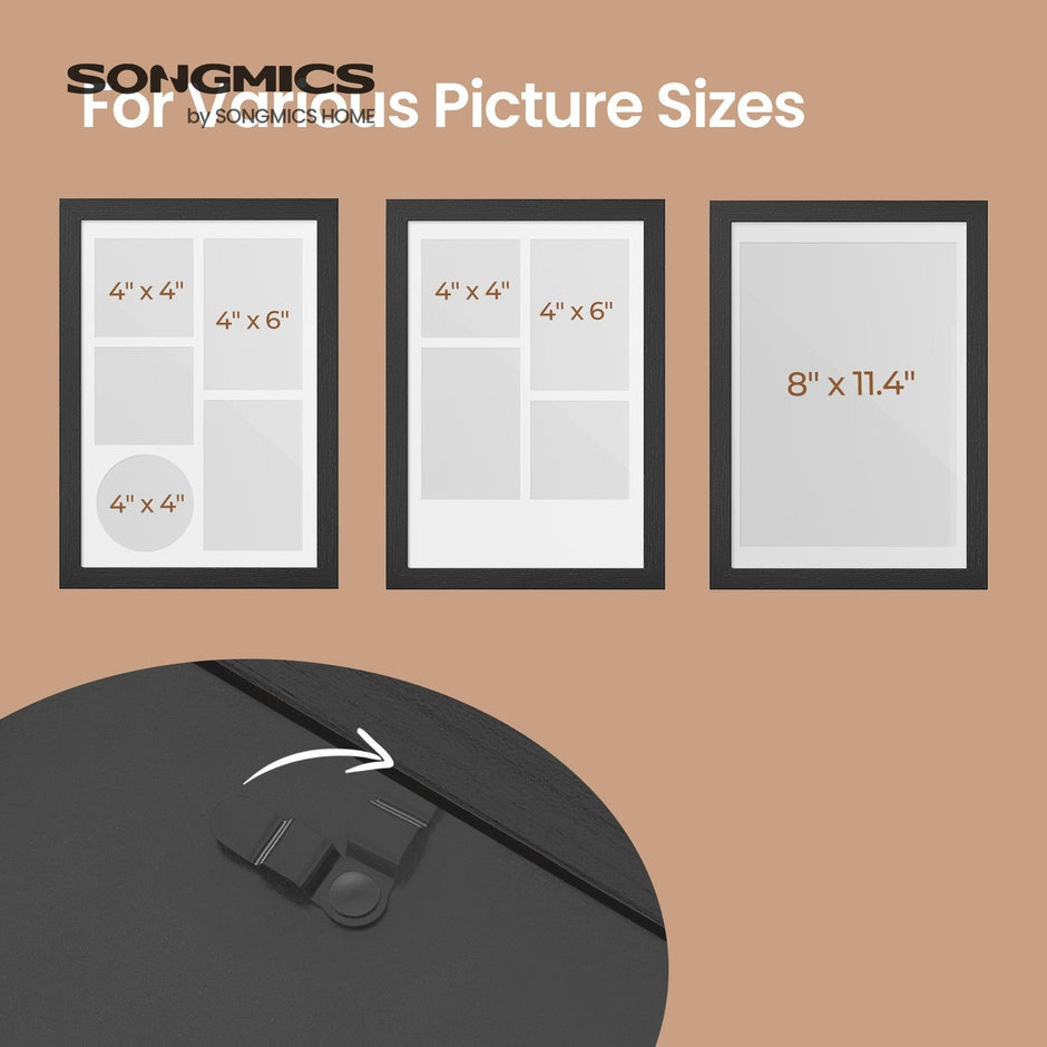 Set of 2 Multi Picture Frames – Wood – Black – Includes Mats for A4 and 4x6 Photos