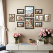 Set of 10 Photo Frames – MDF and Glass – Black – Includes Mats for Various Sizes, Hanging or Tabletop Display