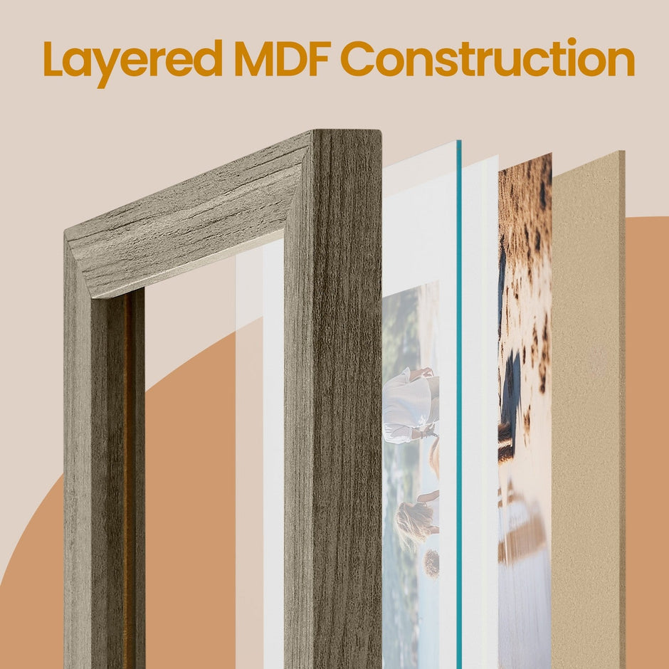 Set of 10 Photo Frames – MDF and Glass – Black – Includes Mats for Various Sizes, Hanging or Tabletop Display