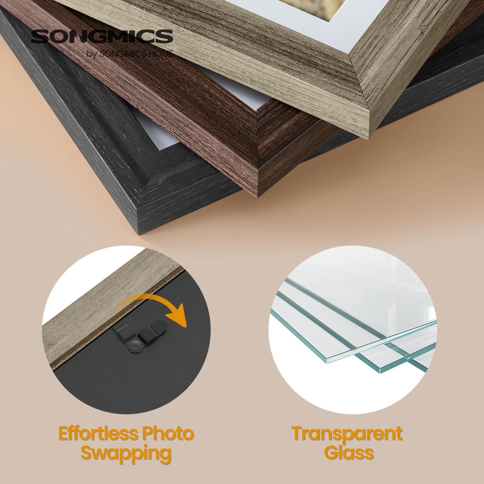 Set of 10 Photo Frames – MDF and Glass – Black – Includes Mats for Various Sizes, Hanging or Tabletop Display