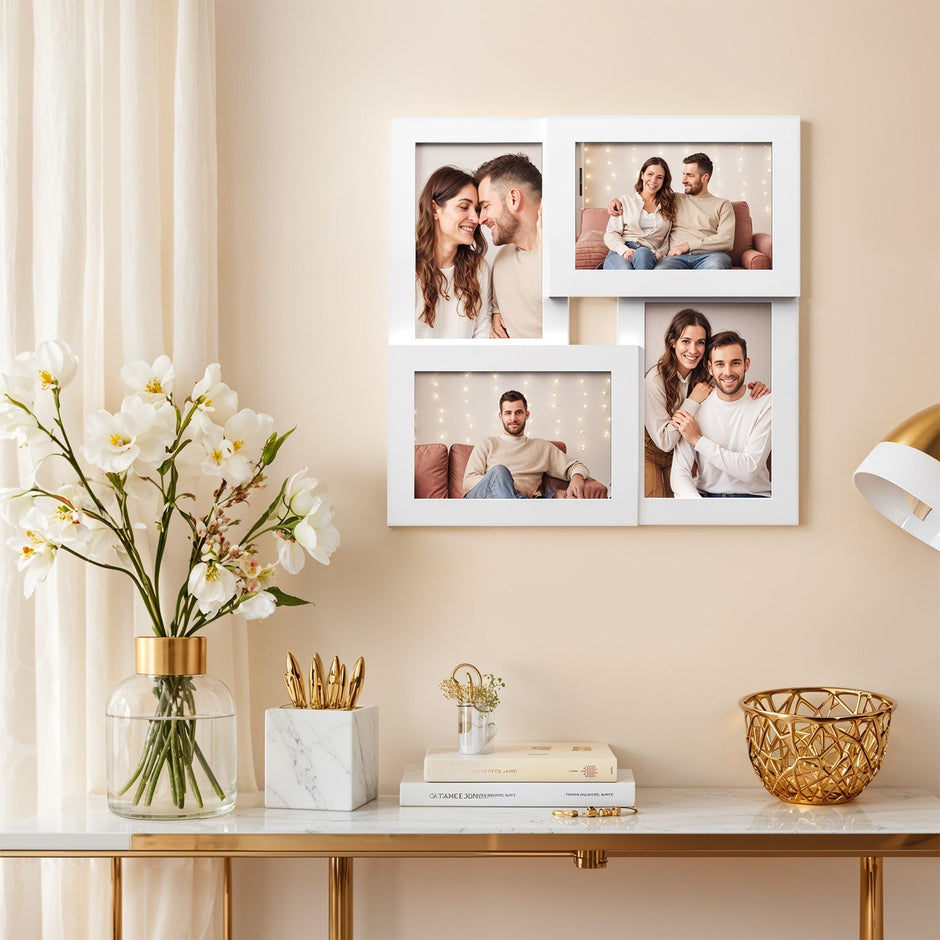 Collage Picture Frame – Cloud White – 4-Opening Design for 4x6 Photos – Elegant Wall Decor