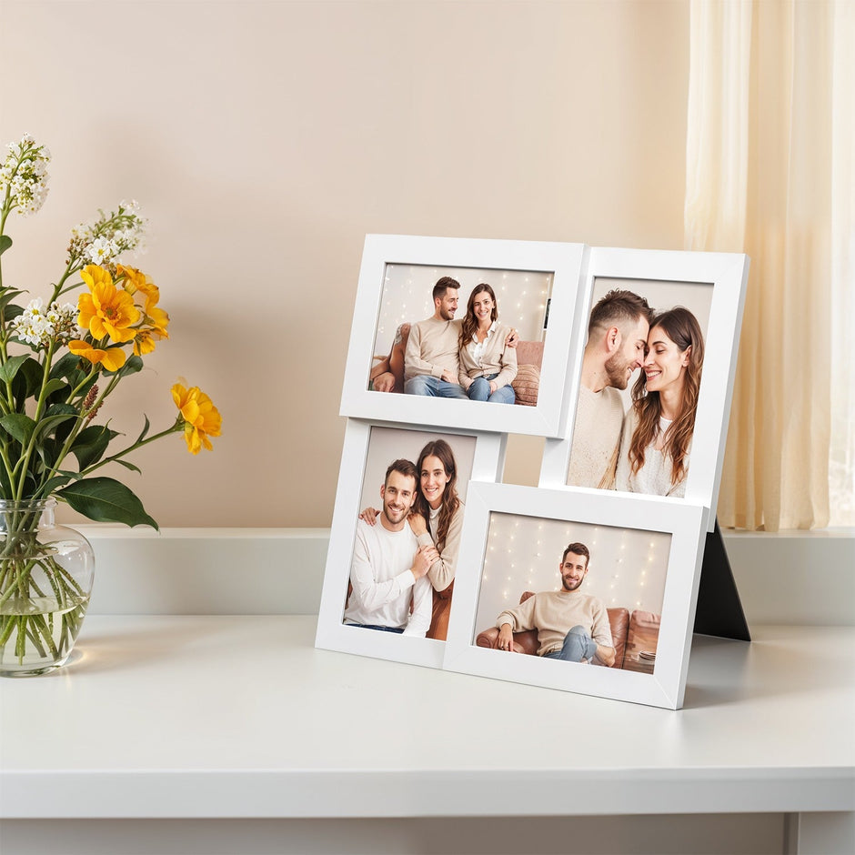 Collage Picture Frame – Cloud White – 4-Opening Design for 4x6 Photos – Elegant Wall Decor
