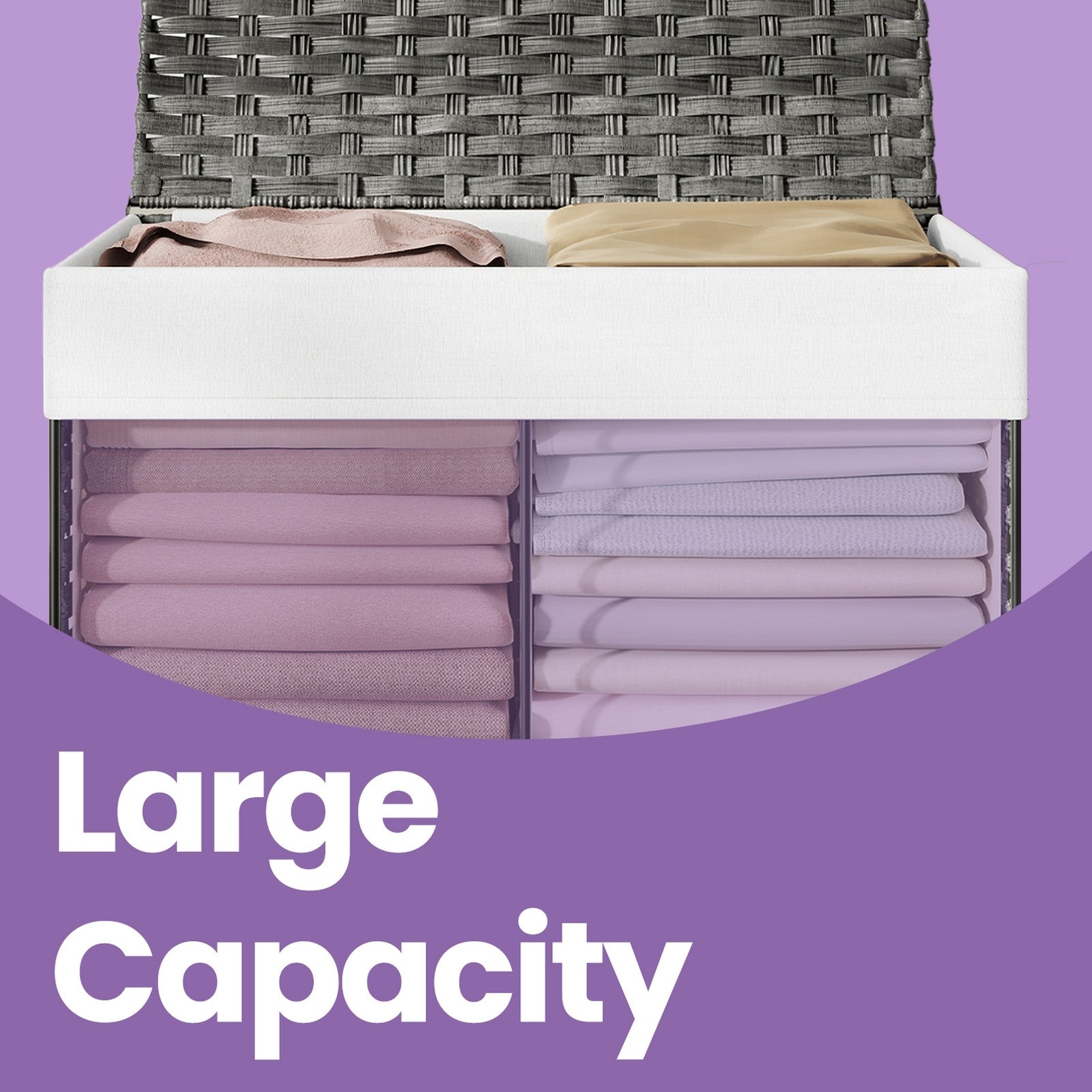 Storage Bin – Synthetic Rattan – Grey – Foldable with Lid and Handles