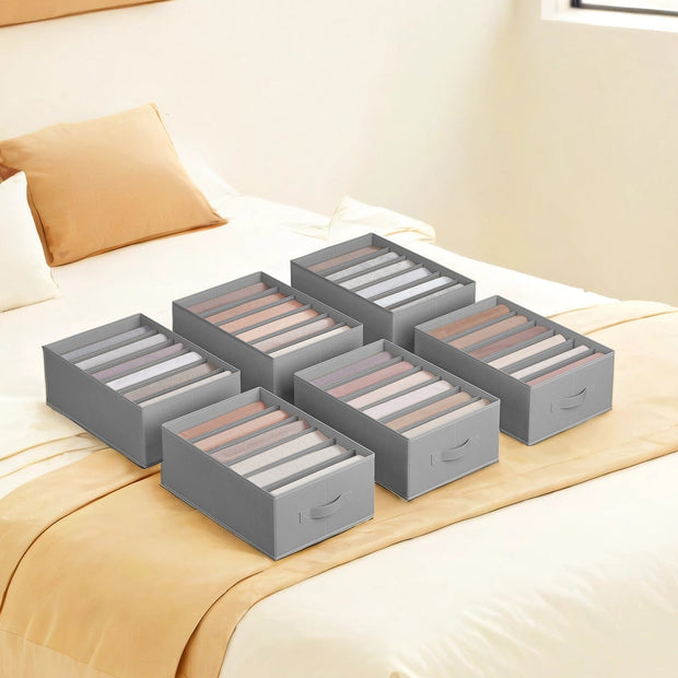 6-Compartment Foldable Drawer Organizers – Fabric – Dove Grey – Ideal for Wardrobe and Closet Storage