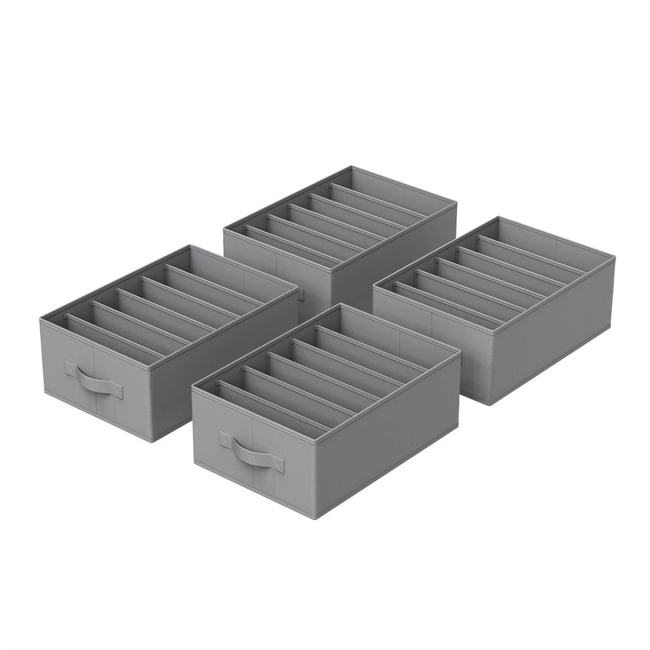 Set of 4 Foldable Drawer Organizers – Fabric – Dove Grey – 6-Compartment Design
