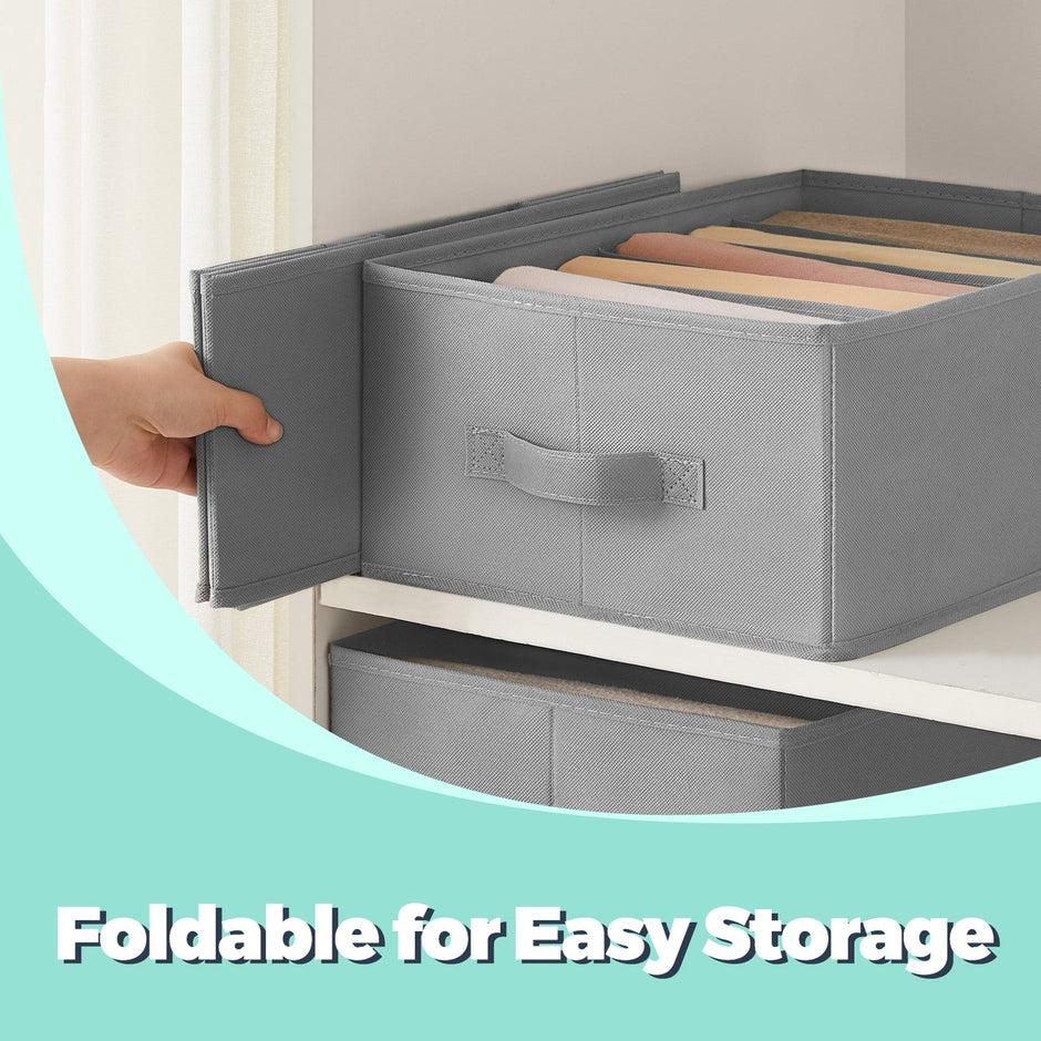 Set of 4 Foldable Drawer Organizers – Fabric – Dove Grey – 6-Compartment Design