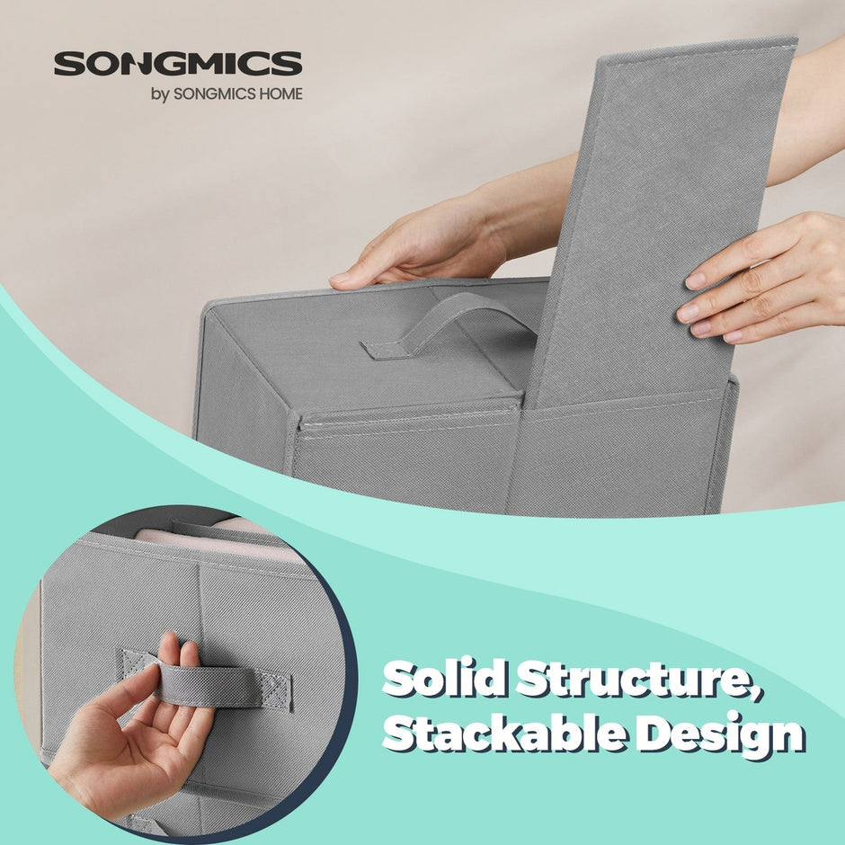 Set of 4 Foldable Drawer Organizers – Fabric – Dove Grey – 6-Compartment Design