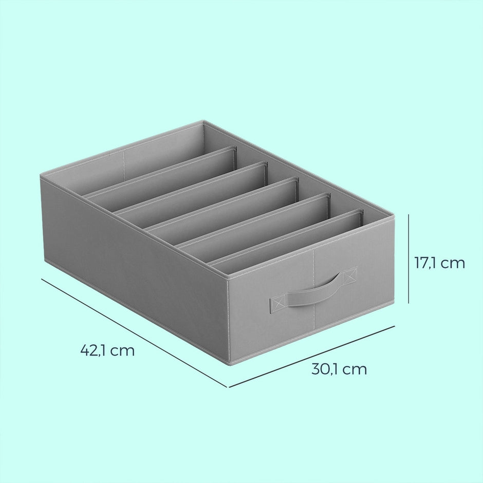 Set of 4 Foldable Drawer Organizers – Fabric – Dove Grey – 6-Compartment Design