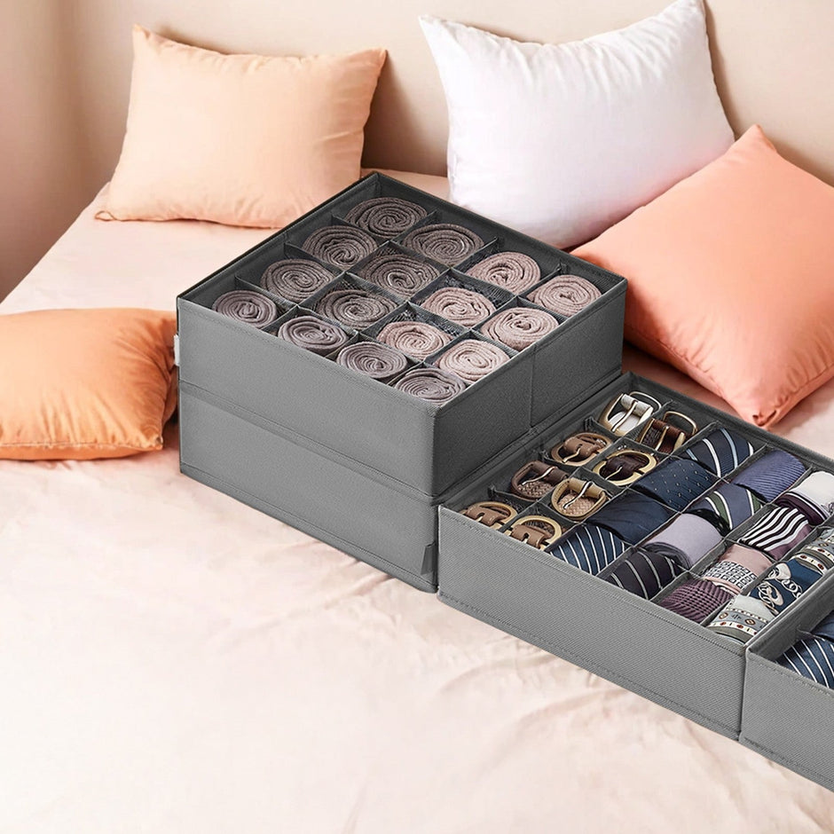 Set of 6 Drawer Organizers – Fabric – Ink Black – 120 Cells for Underwear and Accessories