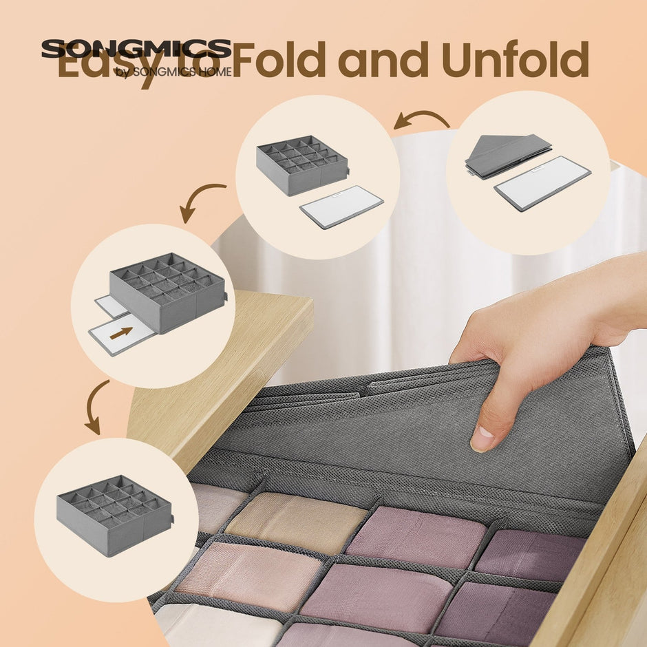 Set of 6 Drawer Organizers – Fabric – Ink Black – 120 Cells for Underwear and Accessories