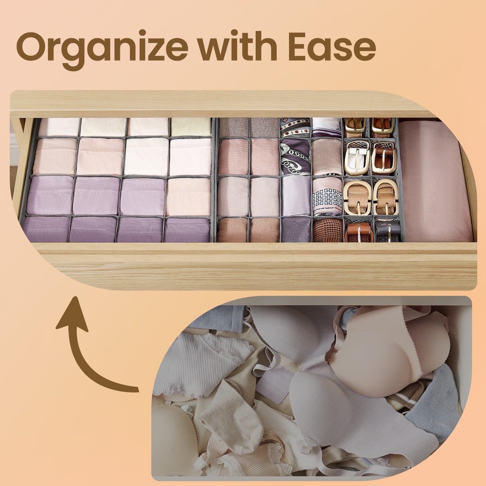 Set of 6 Drawer Organizers – Fabric – Ink Black – 120 Cells for Underwear and Accessories