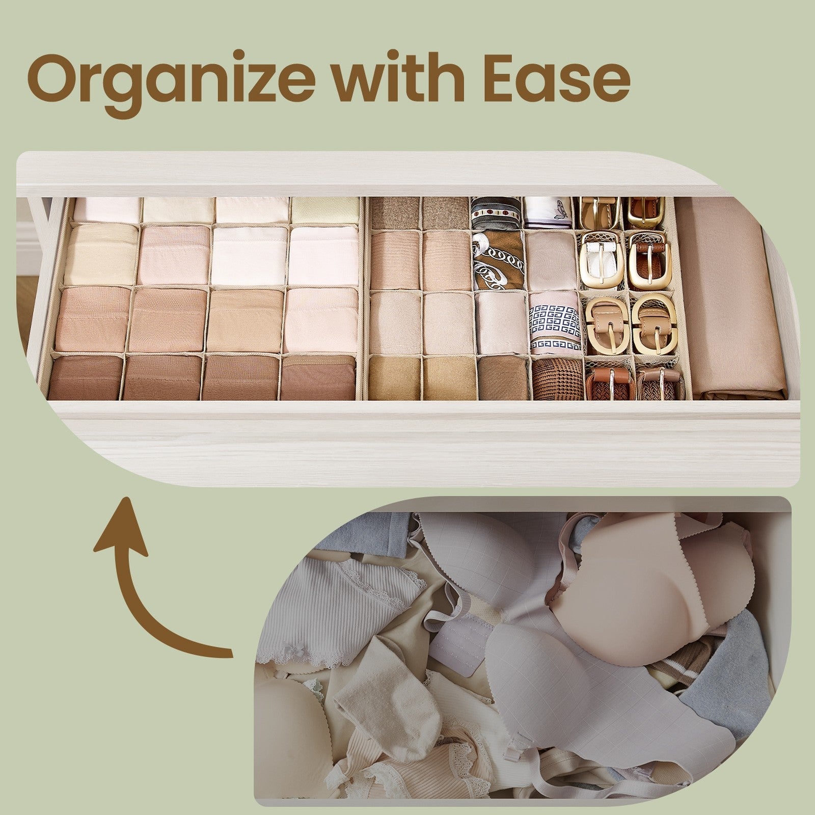 Drawer Organizers Set – Fabric – Ink Black – 80 Compartments for Closet Organization