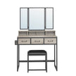 Makeup Vanity Desk – Wood – Industrial Style – Tri-Fold Mirror, 3 Drawers, and Stool