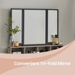 Makeup Vanity Desk – Wood – Industrial Style – Tri-Fold Mirror, 3 Drawers, and Stool