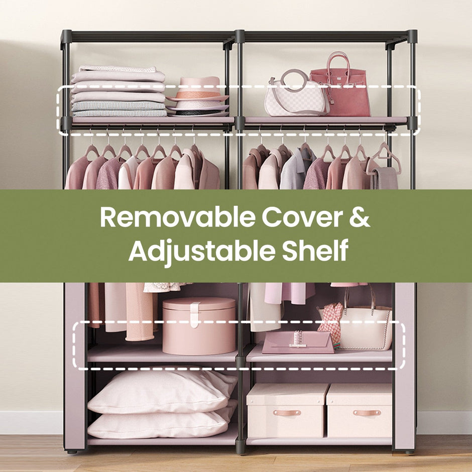 Portable Wardrobe – Non-Woven Fabric – Gray – Collapsible with Dual Clothes Rails