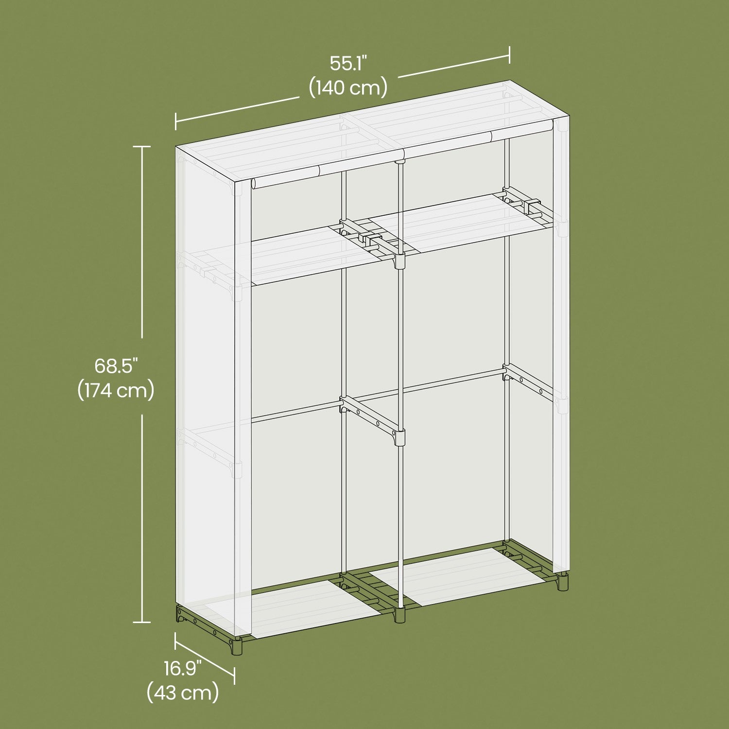 Portable Wardrobe – Non-Woven Fabric – Gray – Collapsible with Dual Clothes Rails