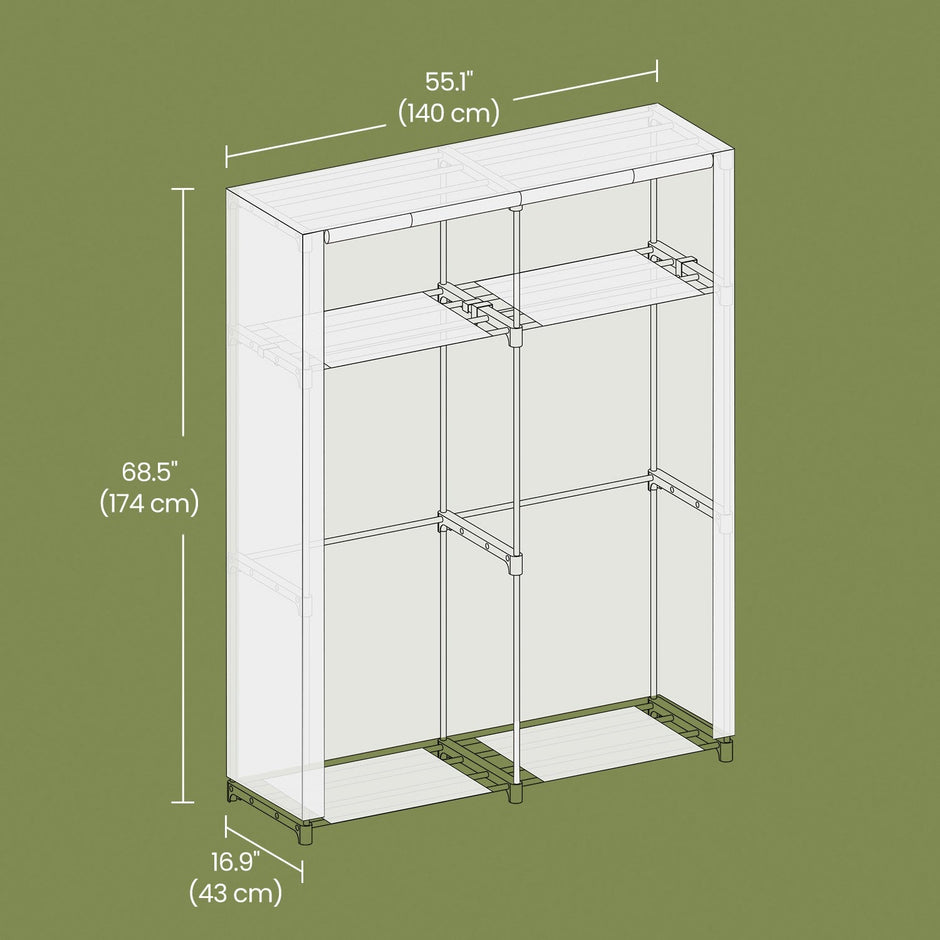 Portable Wardrobe – Non-Woven Fabric – Gray – Collapsible with Dual Clothes Rails