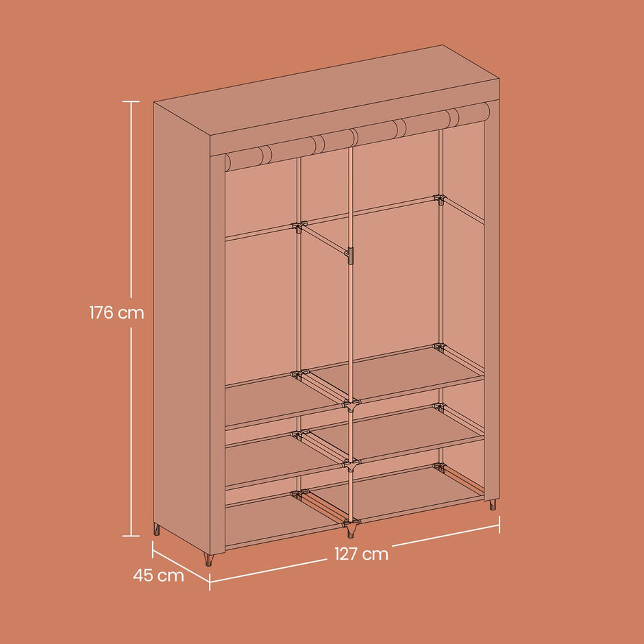 Portable Closet – Fabric – Black – Spacious with 2 Hanging Rails and Shelves