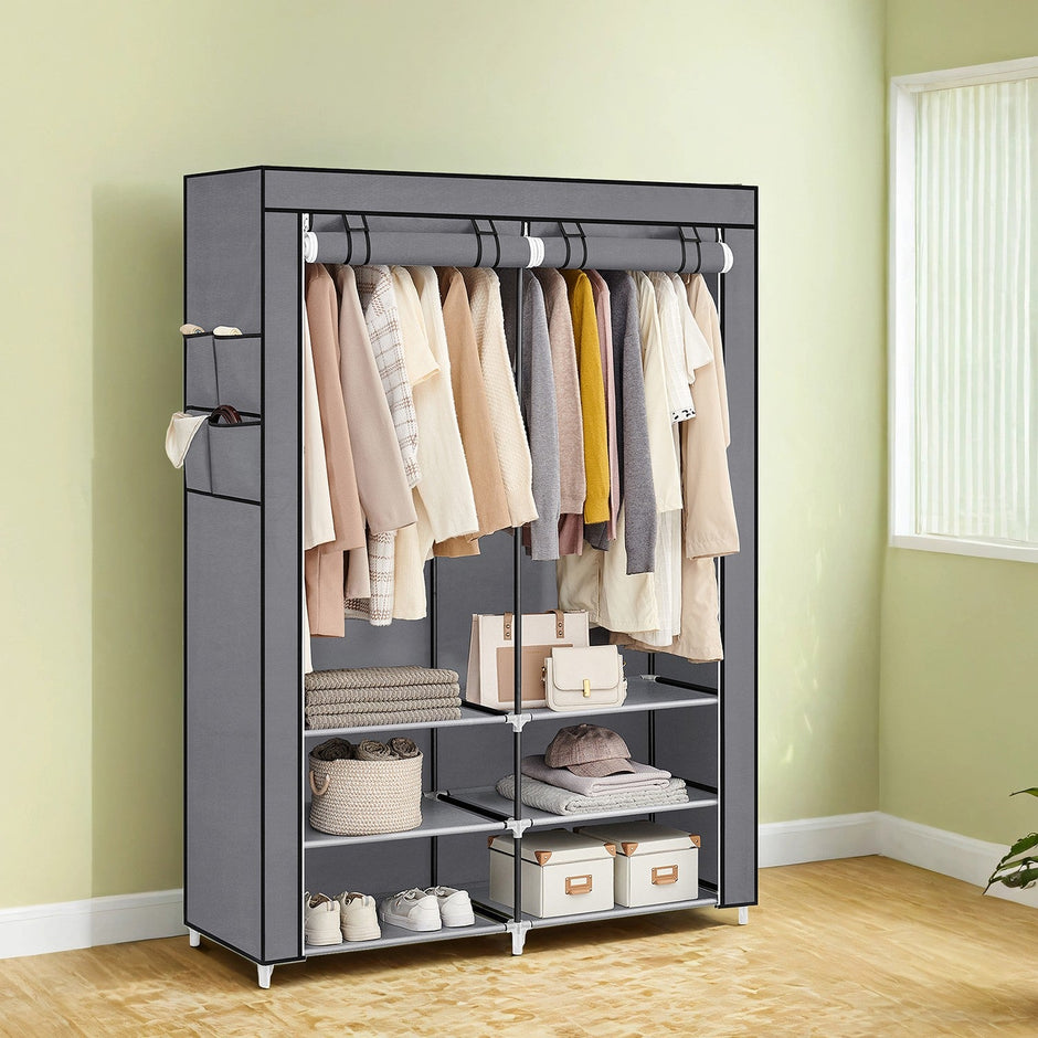 Portable Closet – Fabric – Black – Spacious with 2 Hanging Rails and Shelves