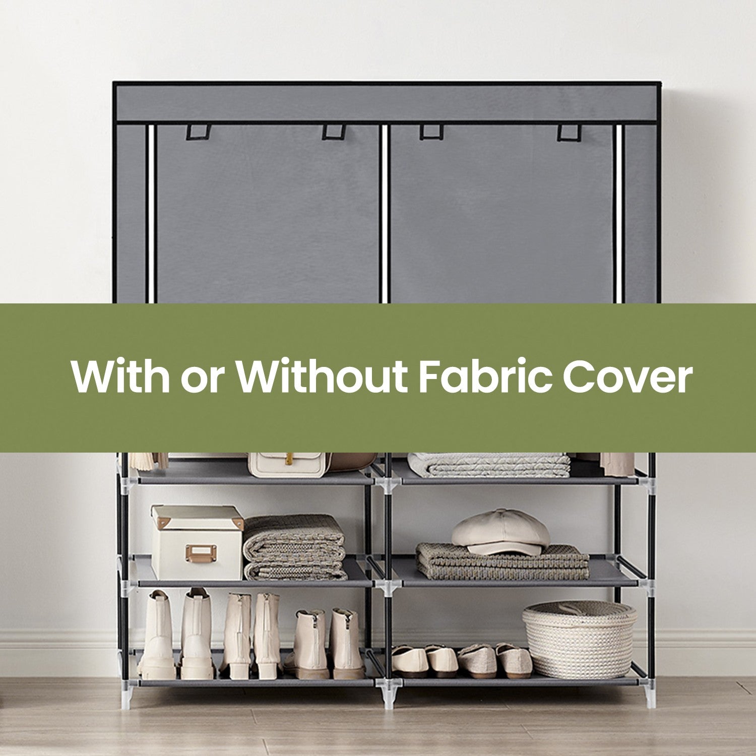 Portable Closet – Fabric – Black – Spacious with 2 Hanging Rails and Shelves