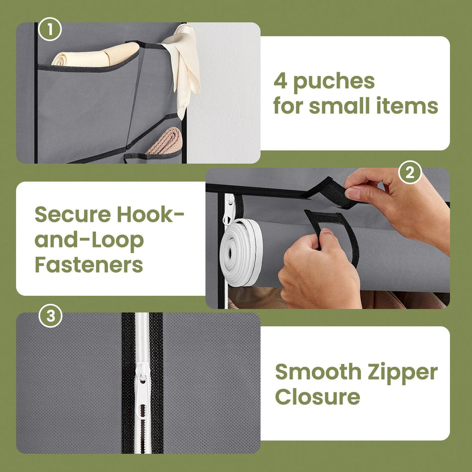 Portable Closet – Fabric – Black – Spacious with 2 Hanging Rails and Shelves