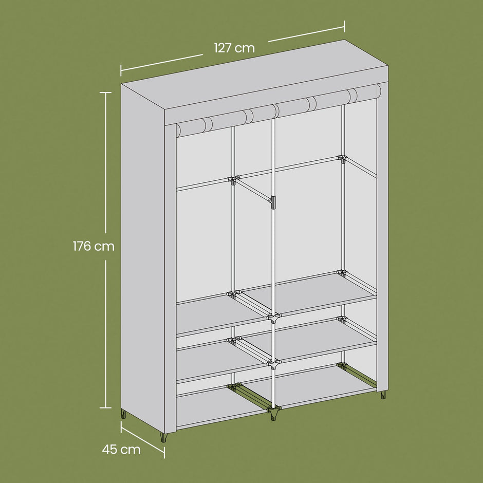 Portable Closet – Fabric – Black – Spacious with 2 Hanging Rails and Shelves