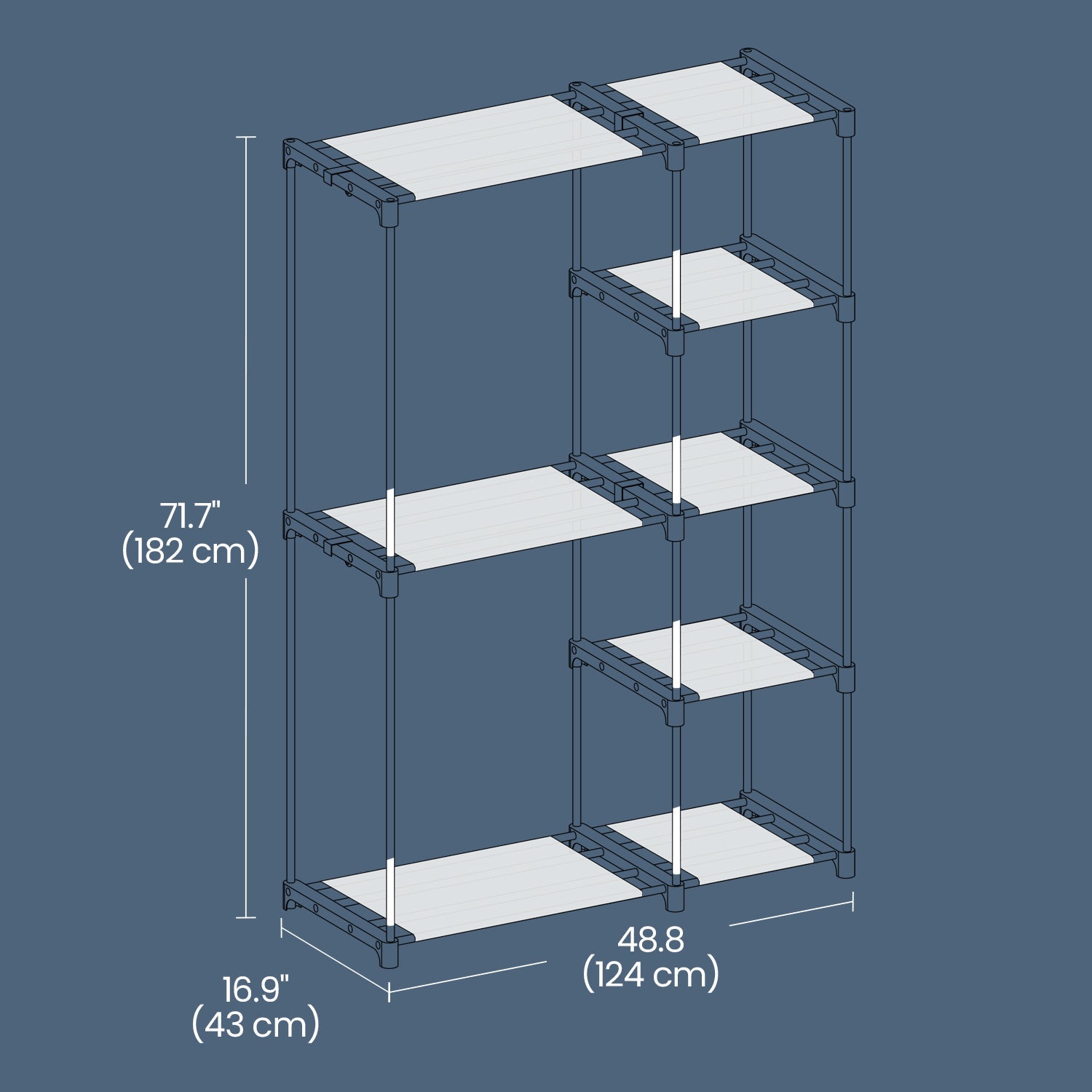 Freestanding Foldable Closet Wardrobe – Fabric – Taupe – Open Storage Organizer with Coat Rack and Clothes Rails