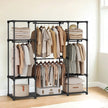 Clothes Wardrobe – Fabric – Black – Large Capacity with 4 Hanging Sections and Compartments