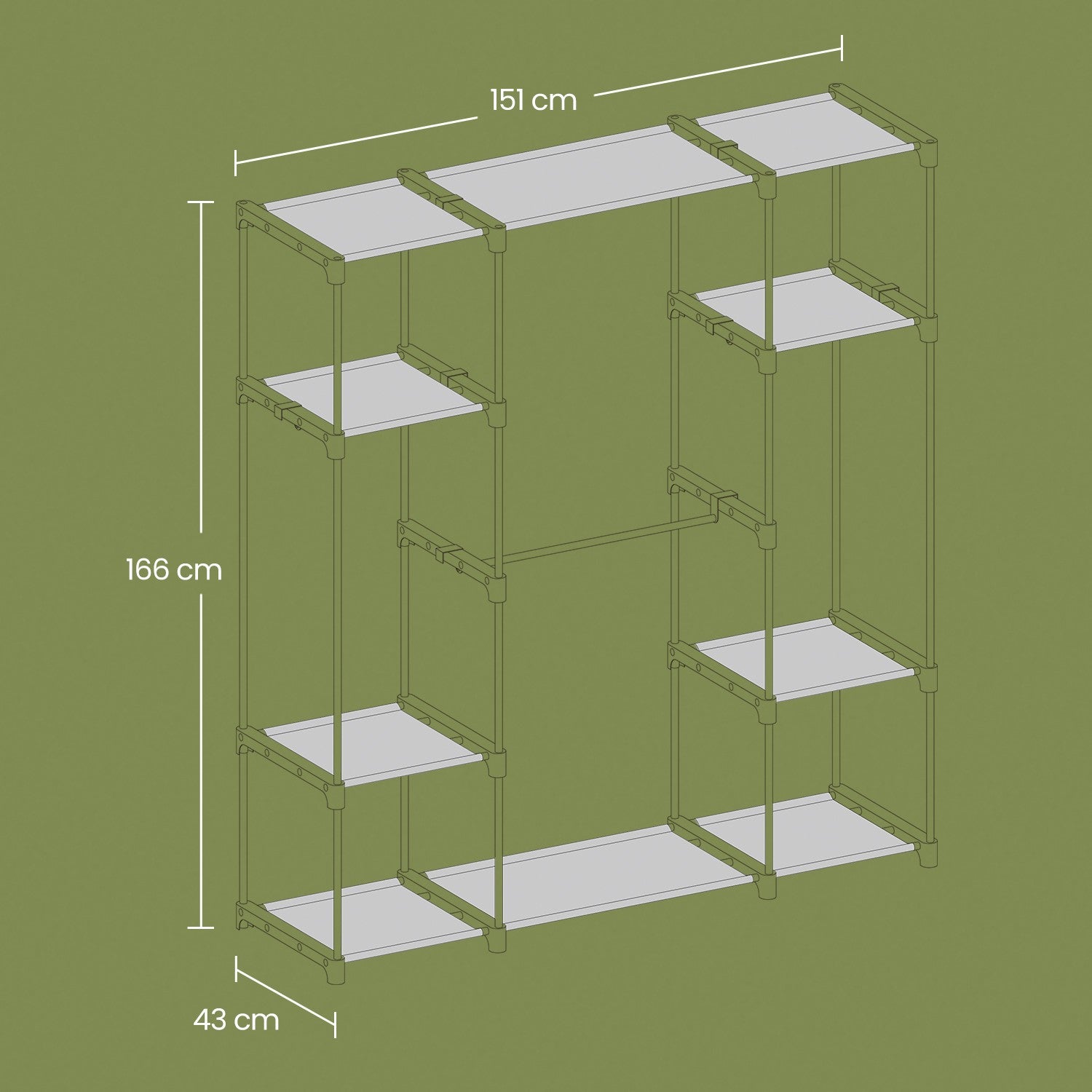 Clothes Wardrobe – Fabric – Black – Large Capacity with 4 Hanging Sections and Compartments