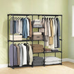 Freestanding Clothes Rack – Fabric – Black – Portable Wardrobe with Shelves and Hanging Rails