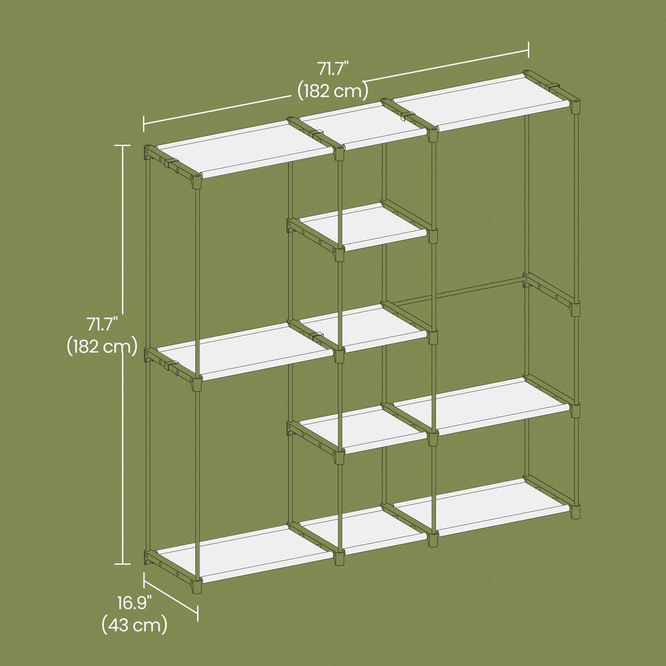 Freestanding Clothes Rack – Fabric – Black – Portable Wardrobe with Shelves and Hanging Rails