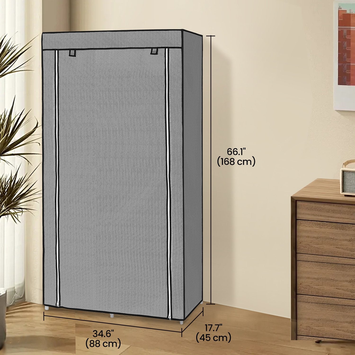 Portable Closet – Non-Woven Fabric – Grey – 6 Shelves and 2 Hanging Rails
