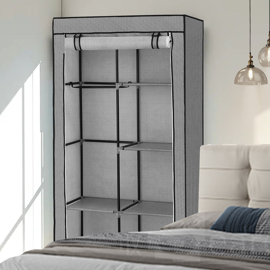 Portable Closet – Non-Woven Fabric – Grey – 6 Shelves and 2 Hanging Rails