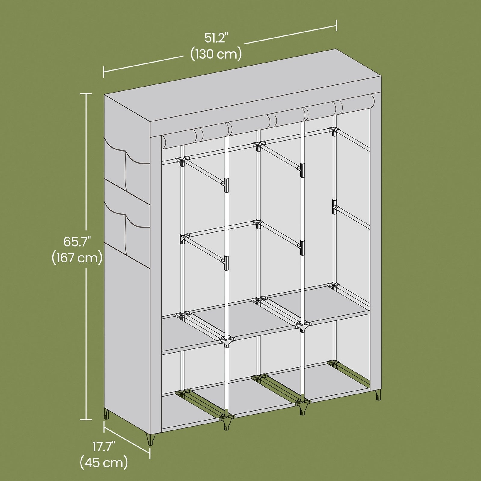 Portable Wardrobe – Fabric – Black – Large Capacity with 3 Hanging Rods and Shelves