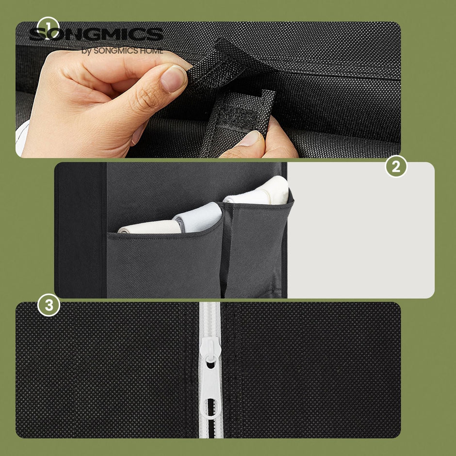 Portable Wardrobe – Fabric – Black – Large Capacity with 3 Hanging Rods and Shelves