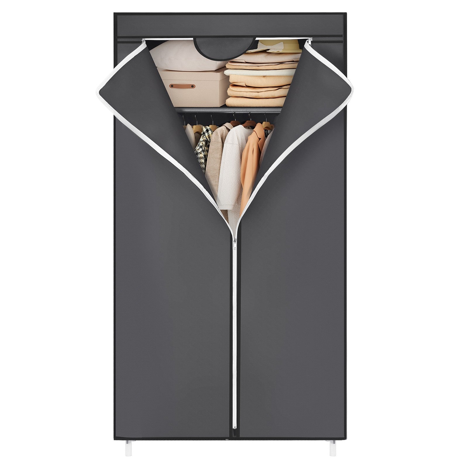 Foldable Fabric Wardrobe – Canvas – Black – Portable Closet Organizer with Hanging Rail and Shelves