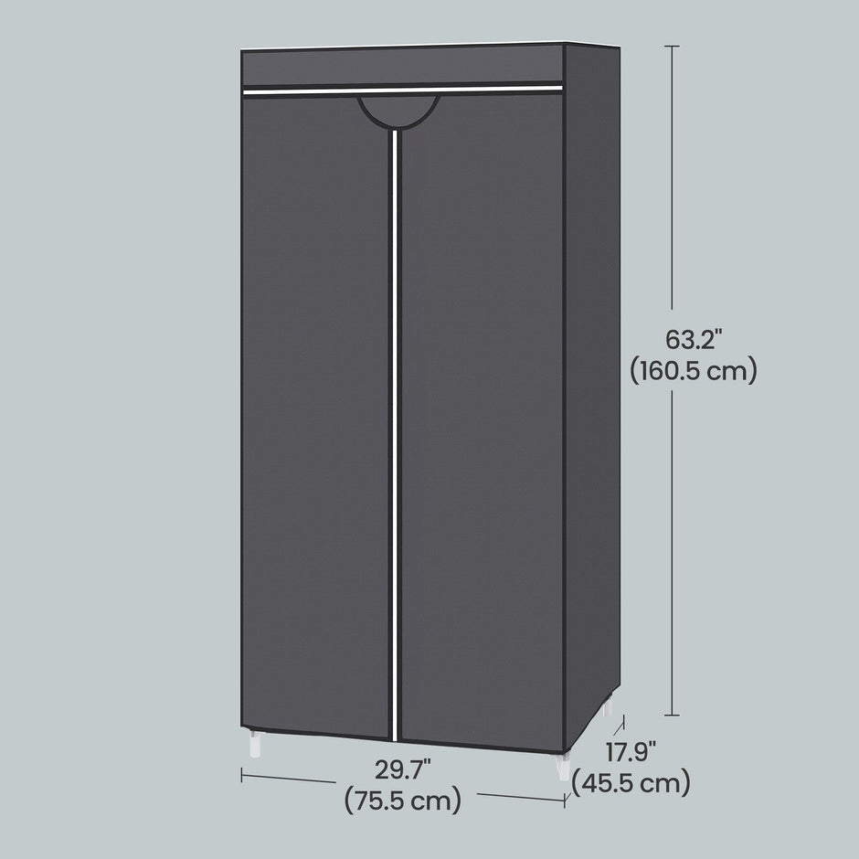 Foldable Fabric Wardrobe – Canvas – Black – Portable Closet Organizer with Hanging Rail and Shelves