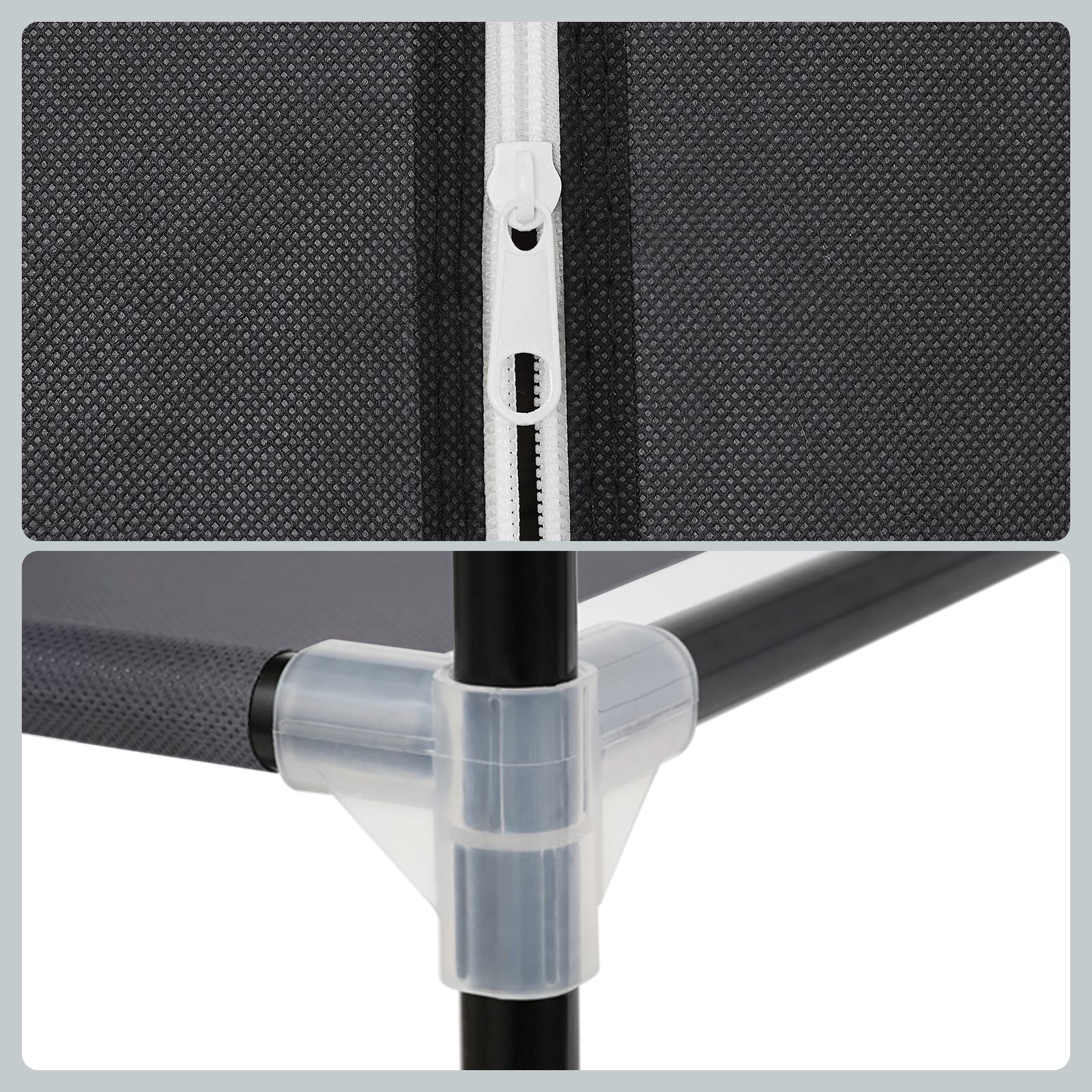 Foldable Fabric Wardrobe – Canvas – Black – Portable Closet Organizer with Hanging Rail and Shelves