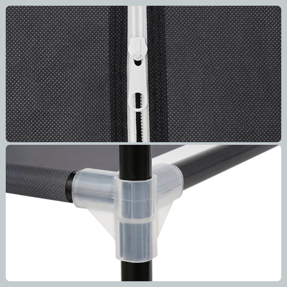 Foldable Fabric Wardrobe – Canvas – Black – Portable Closet Organizer with Hanging Rail and Shelves