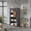 Portable Wardrobe – Non-Woven Fabric – Black – Double Hanging Rods and Adjustable Shelves